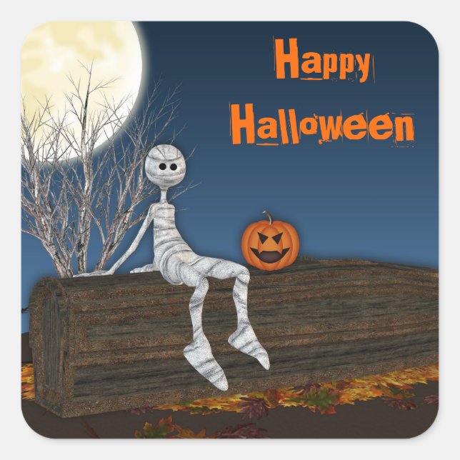 Graveyard Mummy,  Halloween Square Sticker (Front)