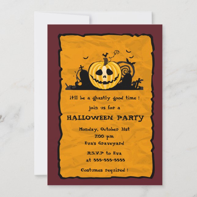 Graveyard Pumpkin -halloween party invitation (Front)