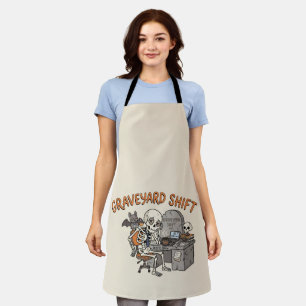 Graveyard Shift Office Skeleton Funny Halloween  Apron