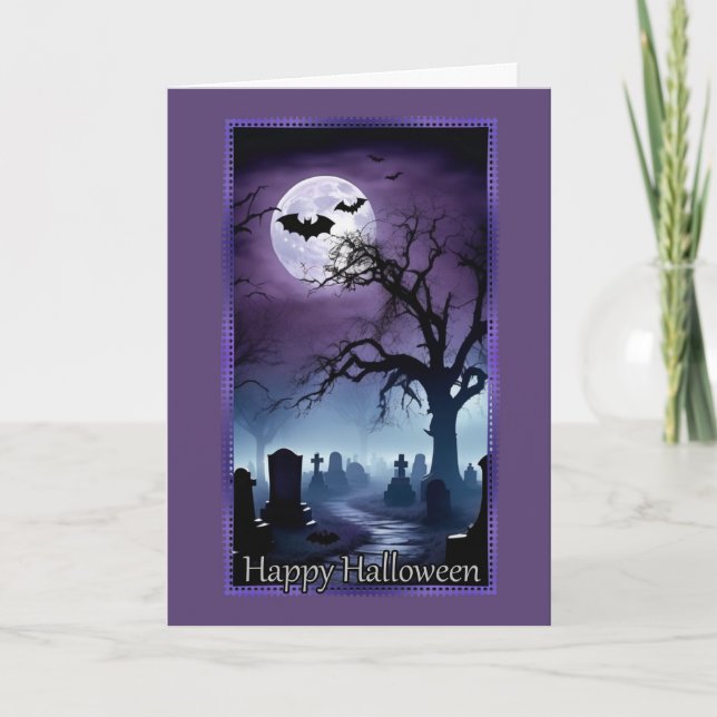 Graveyard Under the Full Moon Halloween Card (Front)