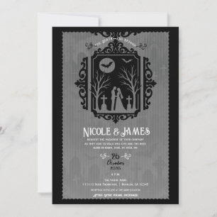 Graveyard Vows Black & Grey Gothic Wedding Invitation
