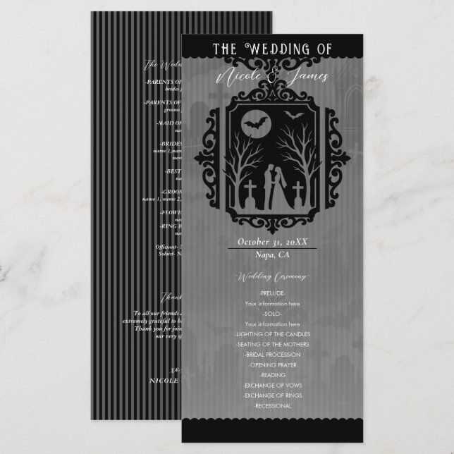 Graveyard Vows Black & Grey Gothic Wedding Program (Front/Back)