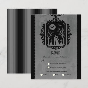 Graveyard Vows Black & Grey Gothic Wedding RSVP Invitation
