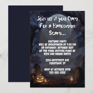 Graveyard with Jack O'Lanterns Halloween Party Invitation