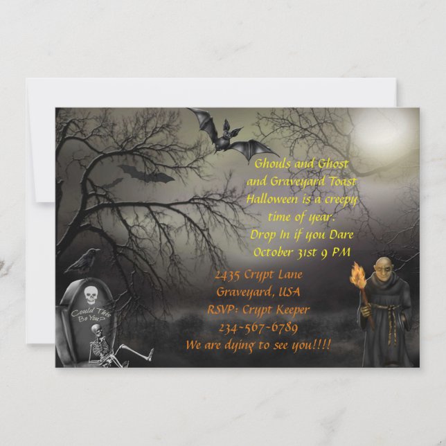 Graveyard Zombie Halloween Party Invite (Front)