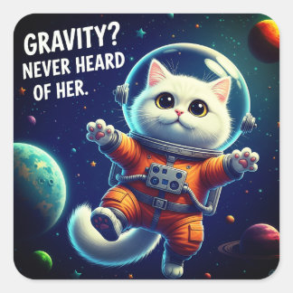 Gravity? Never Heard of Her. Cute Space Cat Square Sticker