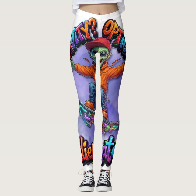 Gravity Optional Alien Skater Hoverboard Space Art Leggings (Front)