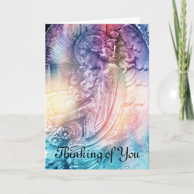 Gravure d'ange pensant à vous carte de voeux (Devant)