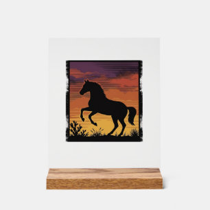 Gravure occidentale silhouette de cheval au couche