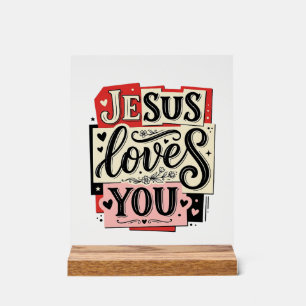 Gravure vintage Jésus t'aime Typographie chrétienn