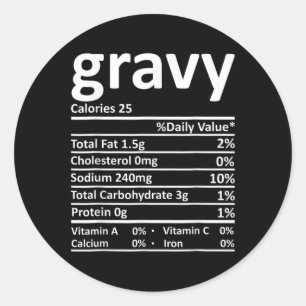 Gravy Nutrition Facts Funny Thanksgiving Christmas Classic Round Sticker