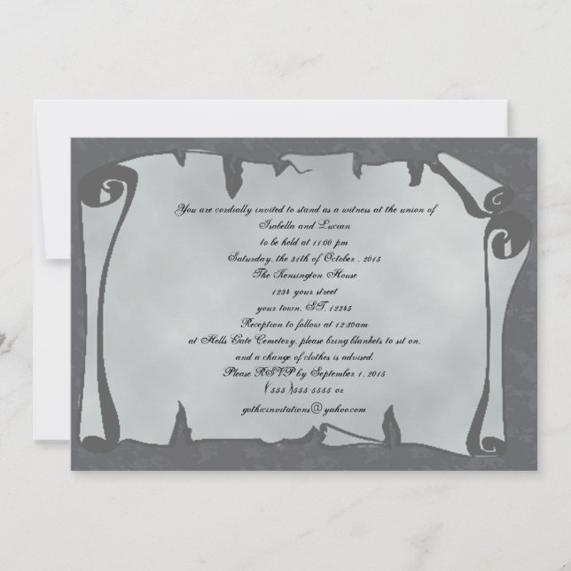 Gray Ancient Scroll Goth Wedding Invitations (Devant)