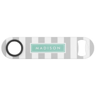 Gray and Aqua Preppy Stripes Monogramme