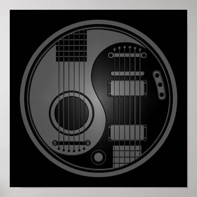 Gray and Black Acoustic Electric Guitars Yin Yang Poster (Front)