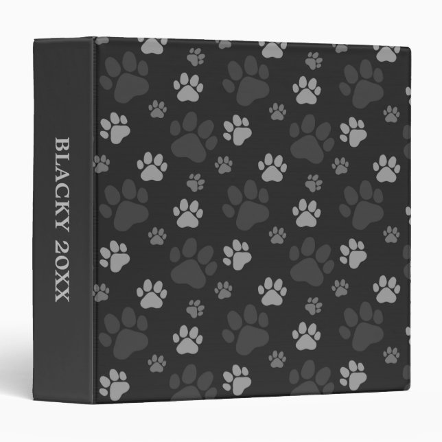 Gray and Black Cat Paw Pattern Binder (Front/Spine)
