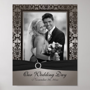 Gray and Black Damask Photo Frame Insert Poster