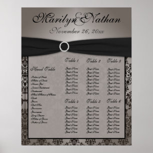 Gray and Black Damask Reception Seating Chart