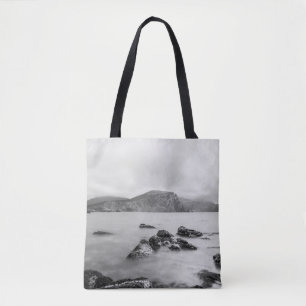 GRAY AND BLACK MOUNTAIN NEAR OF BODY WATER TOTE BAG