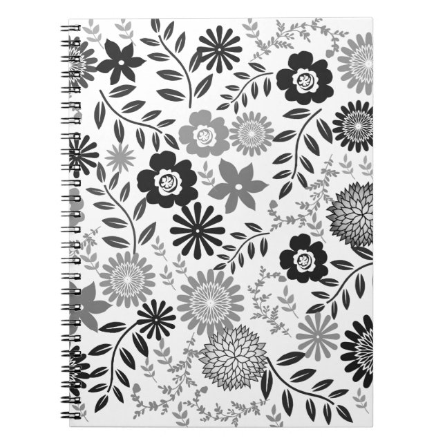 Gray and black pattern floral notebook (Front)