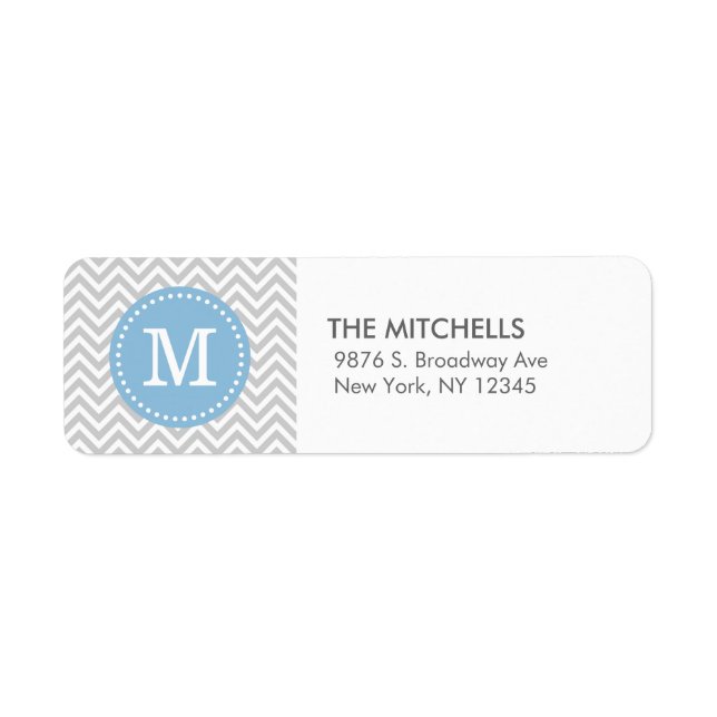Gray and Blue Chevron Monogram Adresse de retour (Devant)