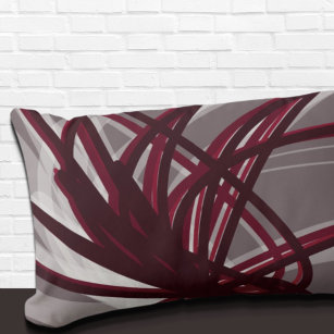 Gray and Burgundy Artistic Abstract Ribbons Lumbar Pillow