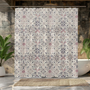 Gray and Ivory Mandala Design Shower Curtain.