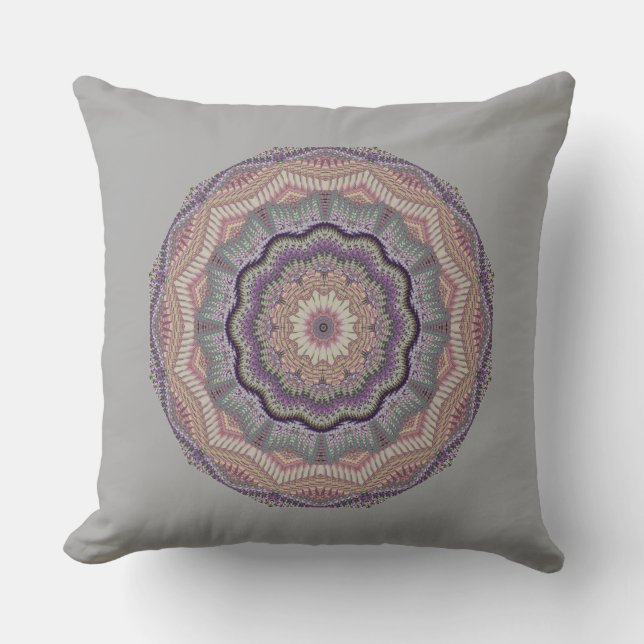 Gray And Peach Knit-like Round Throw Pillow (Front)