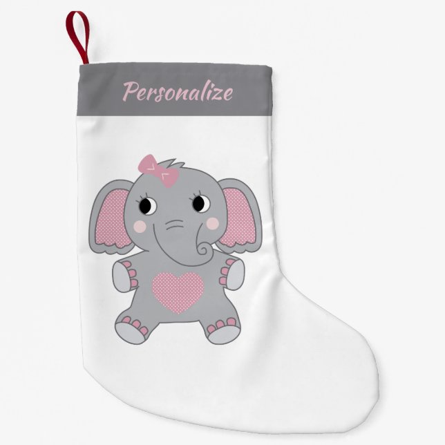Gray and Pink Animated Baby Elephant Christmas Small Christmas Stocking (Front)