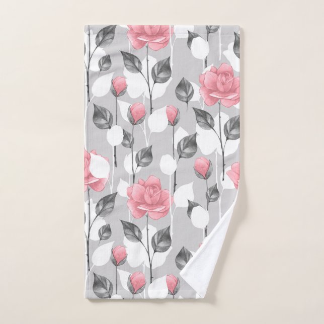 Gray and pink. Floral (Serviette à main)