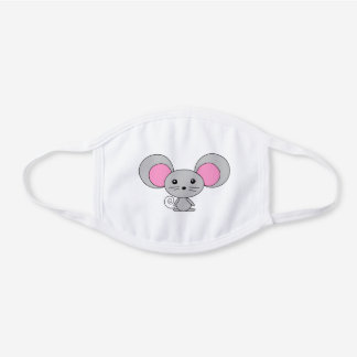 Gray and Pink Mouse White Cotton Face Mask