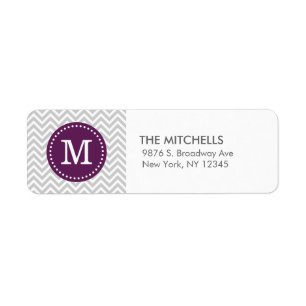 Gray and Purple Chevron Monogram Adresse de retour