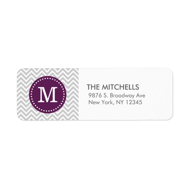 Gray and Purple Chevron Monogram Adresse de retour (Devant)