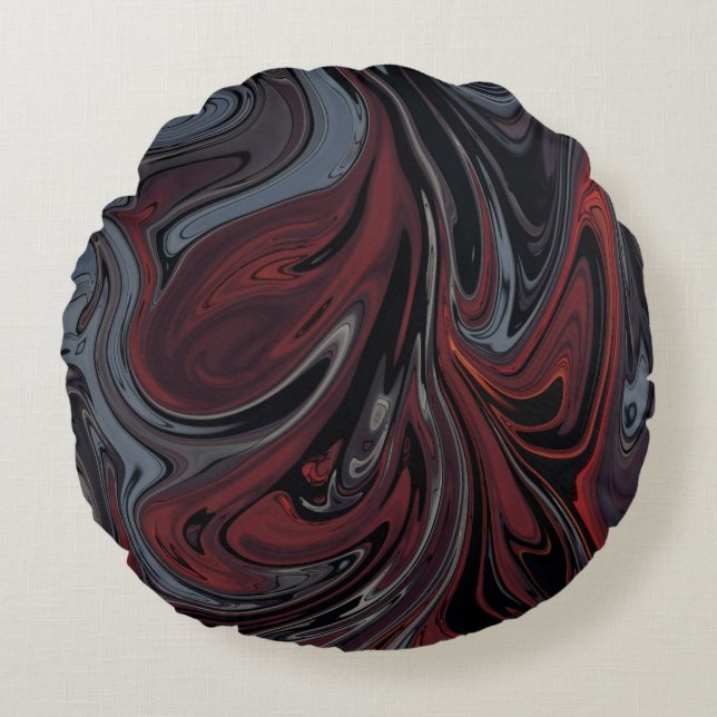 Gray and red abstract painting round pillow (Front)