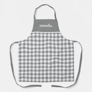 Gray And White Buffalo Plaid Check Personalized Apron