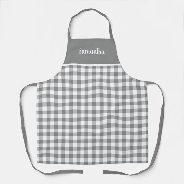 Gray And White Buffalo Plaid Check Personalized Apron (Front)