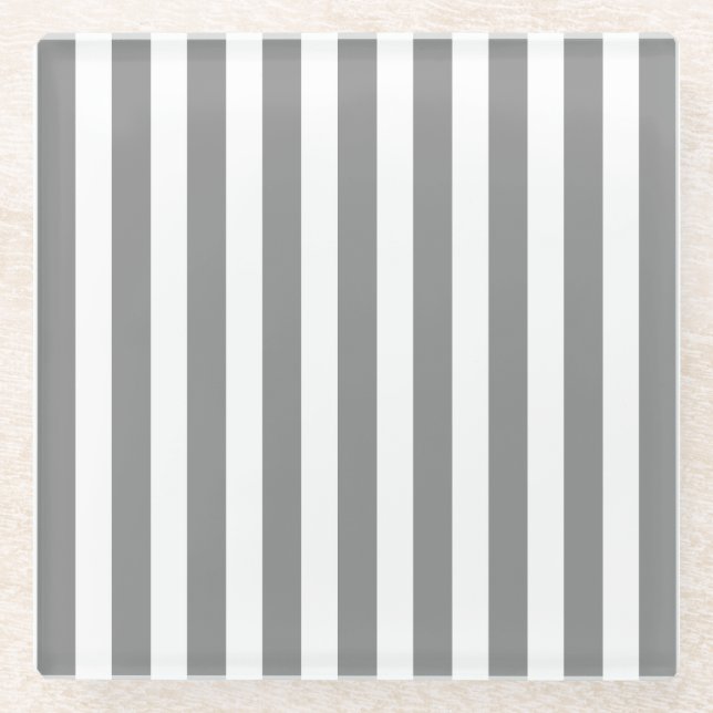 Gray and white candy stripes glass coaster (Front)