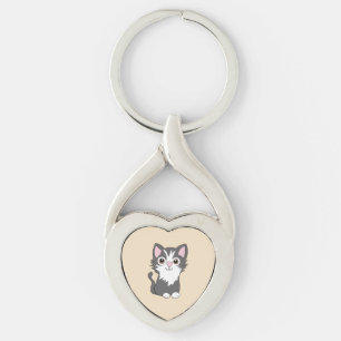 Gray and white cat keychain