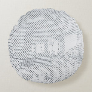 Gray and white checkered textile round pillow