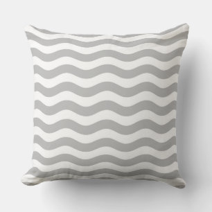 Gray and White Coastal Wave Pattern Outdoor Pillow