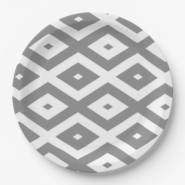 Gray and white diamond pattern paper plate (Front)