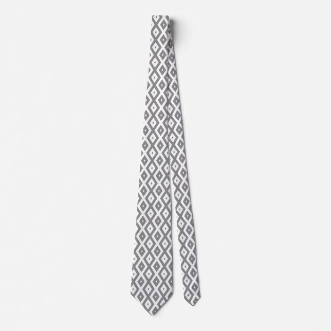 Gray and white diamond pattern tie (Front)