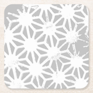 Gray and white geometric pattern square paper coaster