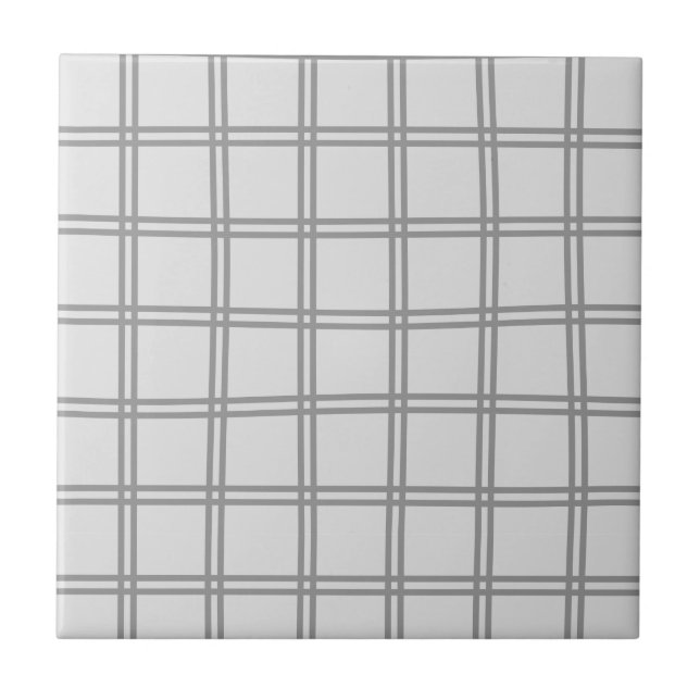 Gray and White Grid Striped Pattern Tile (Front)