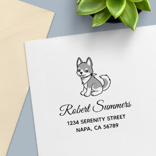 Gray and White Husky Puppy Dog Address Self-inking Stamp