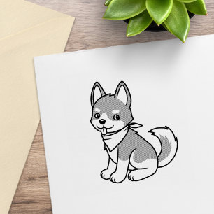 Gray and White Husky Puppy Dog Rubber Stamp