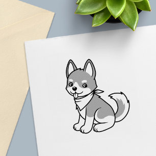 Gray and White Husky Puppy Dog Self-inking Stamp