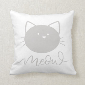 Gray and White Meow Cat Head Throw Pillow