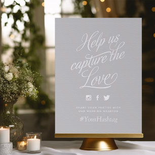 Gray and White Personalized Wedding Hashtag Sign