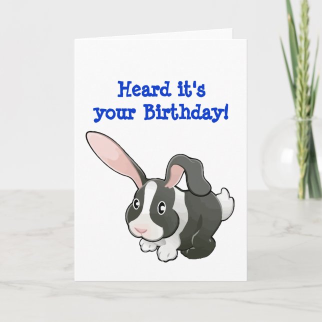 Gray and White Rabbit Birthday Card (Front)