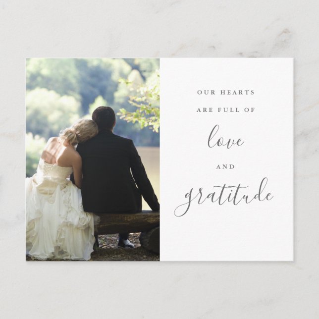 Gray And White Script Photo Wedding Thank You Postcard (Front)